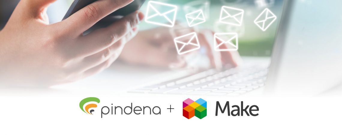Illustrasjon som viser logo av Pindena og Make, som er Pindean sin leverandør av e-posttjenester