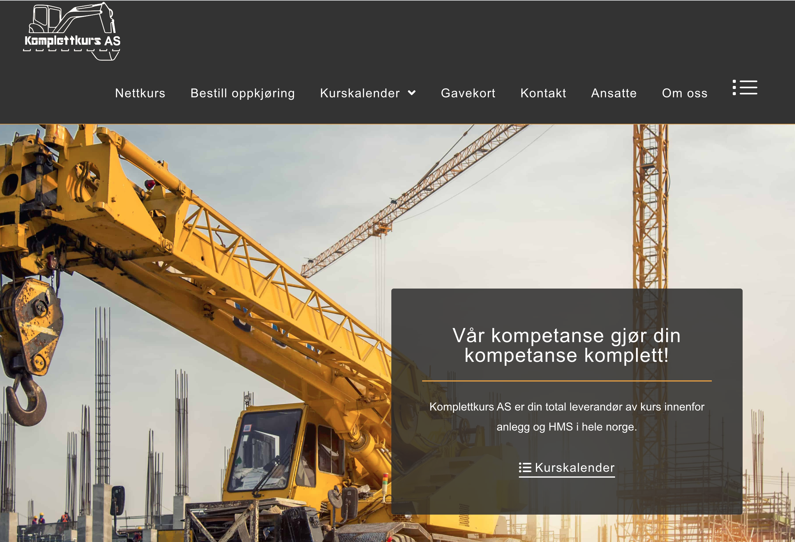 Skjermbilde av forsiden til Komplettkurs AS