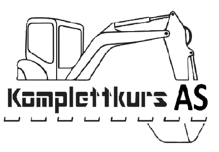 Komplettkurs AS logo, tekst med gravemaskin